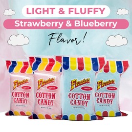 Flossie's Famous Cotton Candy, Flavourful Blueberry and Strawberry, Light and Fluffy Cotton Candy, Ideal Party Snack for All Ages, 2.4 Ounce (20 Pack)