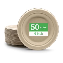 50 Pack Paper Plates 6 Inch 100% Compostable Plates Heavy-Duty Disposable Paper Plates Bagasse Natural Biodegradable Eco-Friendly Sugarcane Plates