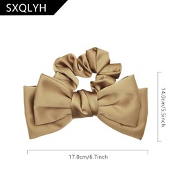 SXQLYH Women's Hair Bobbles Scrunchies Satin with Large Bow for Women, Scrunchies Satin Elastic, Hair Scrunchy Ballerina Bow, Ponytail Holder, Hair Accessories for Women Girls (Champagne)