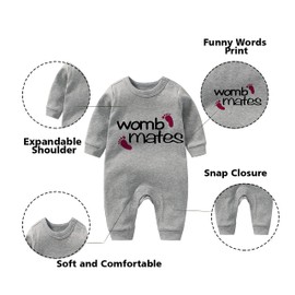 YSCULBUTOL Baby Twins Bodysuit Womb Mates Newborn Baby Clothes Unisex Cute Outfits Infant Toddler Romper Set(grey 6m)