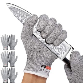 RUFCRIL 3 Pairs Cut Resistant Gloves Food Grade, LEVEL 5 Protection Safety Kitchen Cuts for Oyster Shucking, Fish Fillet, Processing, Mandolin Slicing, Meat Cutting and Wood Carving - Small-Grey