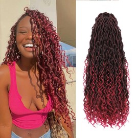 FFDDear 8 Packs Curly Faux Locs Crochet Hair 14 Inch Goddess Locs Crochet Hair Ombre River Faux Locs Synthetic Crochet Braids with Curly Hair Boho Style Crochet Braids (#Tbug)