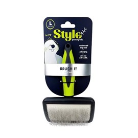 Style It Dog Grooming Slicker Brush, Large - Gentle De-Shedding Tool for Medium & Long Hair, Perfect for Untangling Mats and Removing Debris, Soft Touch Grip & Fine-Toothed Stainless Steel Pins