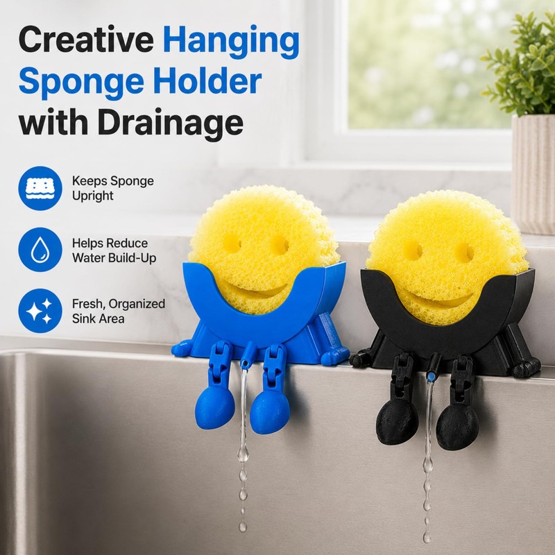 PLLCJB 2Pack Cute Hanging Sponge Holder with Drainage, 3D Printed