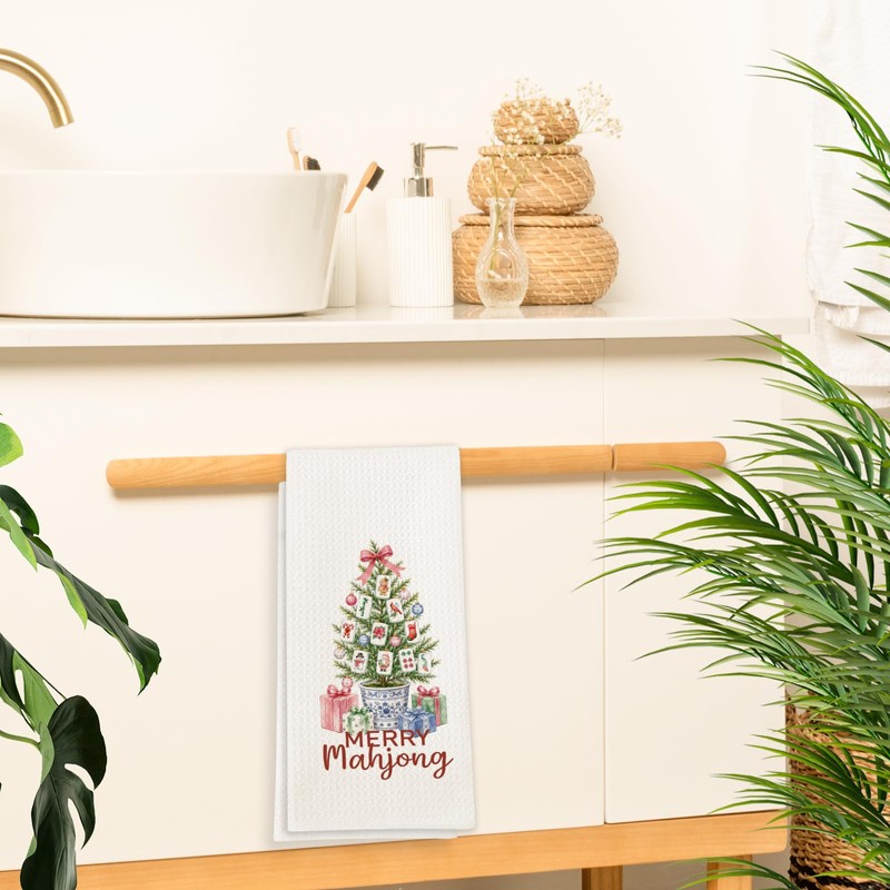 Mahjong Christmas Tree Gifts Kitchen Hand Towels, 16x24 in