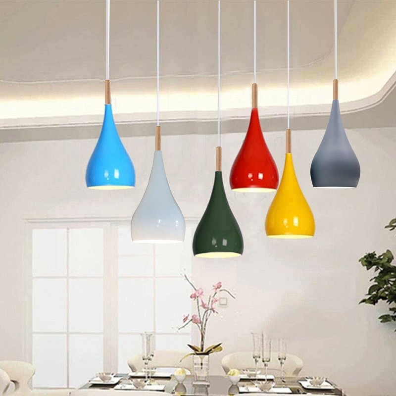 Modern Teardrop Shaped Yellow Pendant Light Shade Industrial Hanging Ceiling