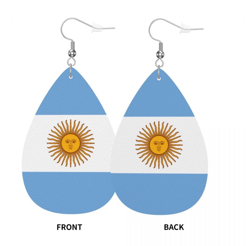 Argentina Flag Teardrop Earrings For Women Argentine Lightweight Leather Dangle
