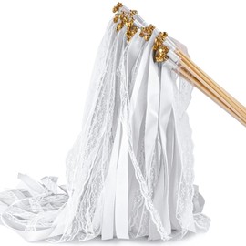 Pack of 20 Wedding Walls with Bell, White Lace Wedding Twirling Streamers, Romantic Wands, Wedding Streamers Decoration for Weddings, Birthdays, Parties, Holiday Parties, Use