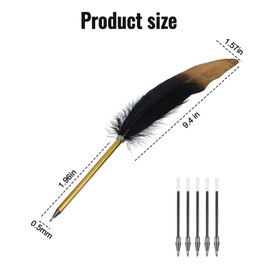 Yuunheg Vintage Feather Allpoint Pen with 5 Replacement Refills,Refined Quill Pen for Writing Signatures, Letter, Journaling, or Calligraphy-Inspired Projects(Black)
