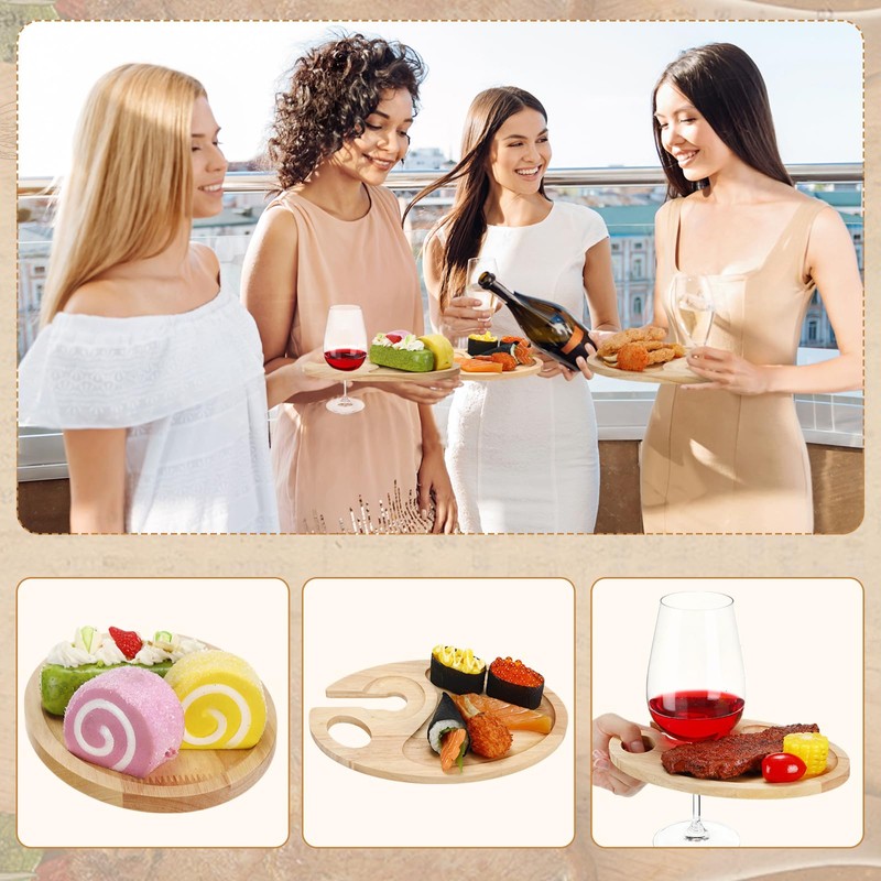 SiliFine 6 Pcs Wine Appetizer Plates with Wine Glass Holder