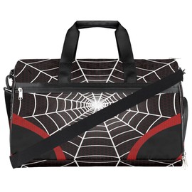 Black Spider Web Overnighter Duffel Bags for Boys Men, Carry-On Size Sports Gym Bag with Shoe Compartments for School Practice or Overnight Travel Weekender Sleepover Tote Bag