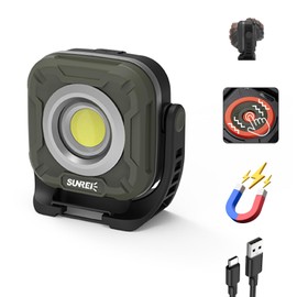 SUNREI 1300LM LED Magnetic Work Light with Stepless Dimming, 7800mAh COB Mechanic Flashlight, IPX65 Recharge Floodlight with Hook, 300° Rotate Job Site Lighting for Car Repairing, Camping, Working