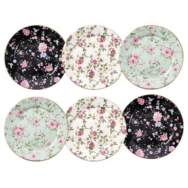 Loymokinar Ceramic Plates, 8 inch, Set of 6, Porcelain Bone China, Appetizer Plates, Floral Plates, Salad Plates, Small Plates Set, Small Dishes, Dinnerware(8 inch, Floral)