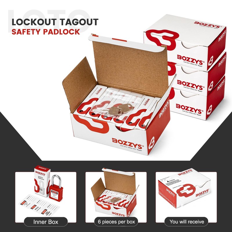 BOZZYS Lockout Tagout Locks,6Pack Red Loto Locks,2 Keys Per Safety