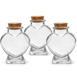 3pcs Heart Jar Shaped Glass Favor Jars with Cork Lids, 2.7oz Cute Jar, 2.5 X 1.68 X 2.95 Inch Heart Jar, Small Glass Bottles Jars for DIY Art Crafts Projects Decoration Party Supplies Valentine's Day