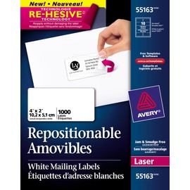Avery 55163 Laser Labels, Shipping, 2-Inch X4-Inch, 1000/Bx, White