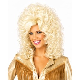ENVY BODY SHOP Peluca Country Diva para mujer, peluca rubia rizada estilo western con flequillo, peluca sinttica de gran volumen estilo aos 80 para...