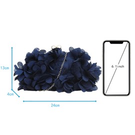 Milya Women's Clutch Flowers Elegant Bridal Bag Wedding Party Dress Bag Evening Bag Handbag with Chain Kiss Lock, A-Blue