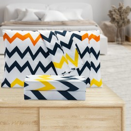 Valerian Chevron Printed Pillowcases 2-Piece Set Egyptian Quality 1500 Thread Count Timeless Classic Designs Soft and Smooth Weave, Wrinkle Resistant, Chevron Queen Pilllowcase, Multicolor