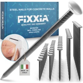 FIXXIA 50 Steel Nails with Silver Head Mixed Lengths 20/25/30/40/50 mm, Picture Nails, Picture Hanger, Concrete Nails, Hanger for Pictures (Including Impact Aid)