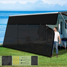 Glamful RV Awning Sun Shade Screen with Zipper 8' X 12'3",600D Oxford Cloth + Vinyl Mesh,Sunscreen Shade Complete Kits for Camper Trailer Awning,Black