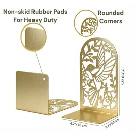 Deefongo Bookends, Pack of 4, Metal Gold Bookends, Book Holder for Shelf, Golden Bookends for Children's Books, Office, School & Library