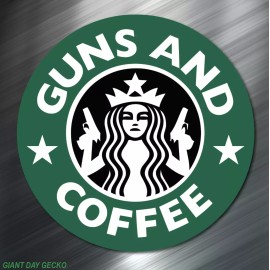 (1) GUNS AND COFFEE STICKER DECAL LAPTOP PISTOL HAND GUN GREEN NEW
