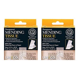 Lineco Transparent Mending Tissue, Archival, Pressure Sensitive Non-Yellowing Removable Solvents Neutral pH, 0.5 Inch x 50 Feet, Mending Documents Letters Newspapers Magazines with Tears (Set of 2)
