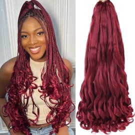 COOKOO 22 Inch 9 PCS Pre Stretched French Curls Braiding Hair for Goddess Crochet Box Braids Burgundy French Braiding Hair Spanish Curly Crochet Hair Loose Wave Curly Braids Hair Extensions BUG#