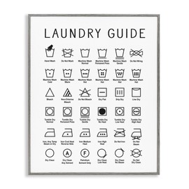 Stupell Industries Minimal Laundry Guide Cleaning Chart Helpful Symbols, Designed by Lettered and Lined Gray Framed Wall Art, 11 x 14, Black