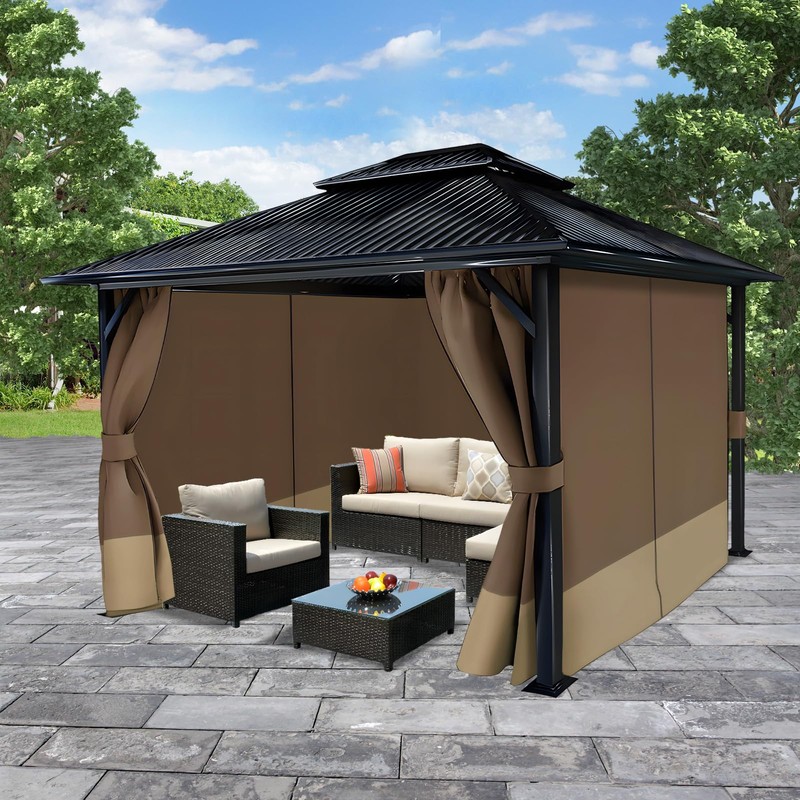 COWVIE 4-Panel 12' x 12' Gazebo Replacement Curtains, Patio Privacy