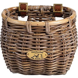Nantucket Bike Basket Co - Tuckernuck Classic Bike Basket | Premium Handwoven Kubu Rattan with Leather Straps | Gray Finish - Fits Most Handlebars | Stylish Bicycle Basket Daily Ride | 13Lb Capacity