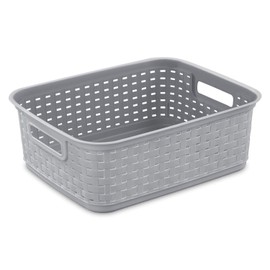 Sterilite Short Plastic Weave Storage Basket, Bin Organization for Countertops, Classroom, Tabletops and Shelves for Crafts, Jewelry, Gray, 18-Pack