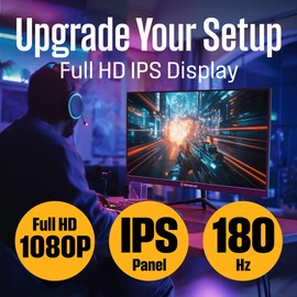 Westinghouse 27 Inch Flat Gaming Monitor, 180Hz, 1ms, AMD FreeSync Support, Low Motion Blur, 1080p Full HD IPS Display, for Office, PC & Console Games with Built in Speakers, 1x DisplayPort, 2X HDMI