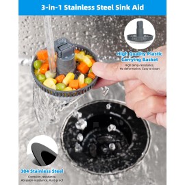 for US Standard 3-1/2 inch Drain Filter 3 in 1 Kitchen Sink Drain Strainer and Stopper Combo for US Standard 3-1/2"Drain - 2 Pack-Matte Black