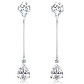 Birthstone Earrings Celtic Dangle Earrings Teardrop Earrings for Women Sterling Silver Moonstone Teardrop Long Drop Earrings, Sterling Silver, Cubic Zirconia