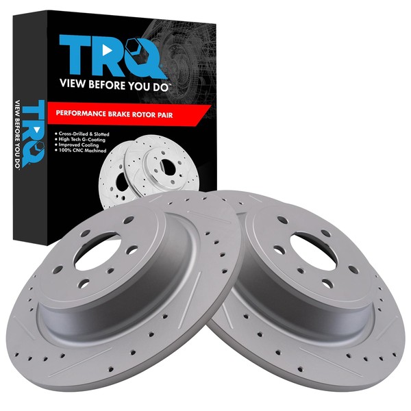 TRQ Performance Rear Brake Rotors Set Premium G-Coated Slotted X