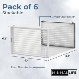 Minmallife Crystal Clear Container - 6 Pack Shoe Boxes Clear Plastic Stackable, Clear Shoe Boxes - Shoe Bins for Sneakerheads - Sneaker Storage, 13.4"x9.4"x6.3" Shoe Display Case Organizer
