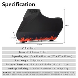 BHIEE Indoor Motorcycle Tarpaulin, Stretch Fabric, Inner Motorcycle Cover, Dust Protection, Elastic Motorcycle Tarpaulin, Motorcycle Protective Cover, 265 x 105 x 125 cm, Orange Flame Pattern