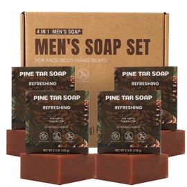 Rinse & Robust Pine Tar Oil Soap Bars for Men Refreshing Face & Body Skin, Gift Sets for Him, 5.3 oz | 4 Bars|