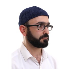 ihvan online - Gorros Kufi para hombre, Taqiya, Takke, turco musulmán de invierno de terciopelo enrollable con bordes redondeados, regalos islámicos, Oscuridad azul, One Size