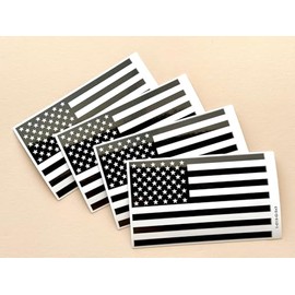 5 x 3 inch Black & White American Flag Patriotic Self Adhesive Sticker Car Window Or Body Decal Size Options (Set of 4)