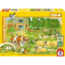 Schmidt Spiele 56528 Animal Children on the Farm, 100 Pieces Children's Puzzle Made of Grass Cardboard