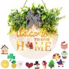 nterchangeable Front Door Welcome Sign,WinGaYe Rustic Wooden Wreath Front Porch Decor with 15 Pcs Seasonal and Holiday Icons,Welcome Home Sign Hanging Decoration with Lights for Farmhouse White