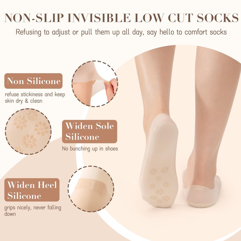 MANZI 5 Pairs Thin No Show Socks Invisible Low Cut