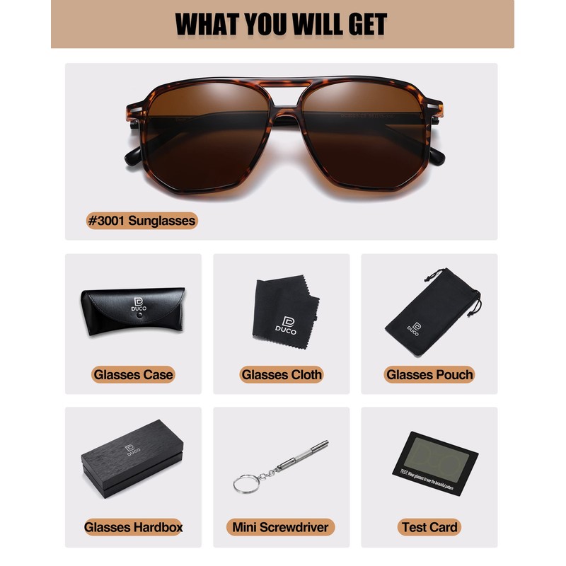 DUCO Retro Vintage Square Polarised Sunglasses Women Men Double Bridge