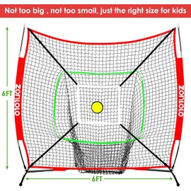 ZONLOLO - Red portátil de béisbol y softbol de 6 x 6 pies para golpear y lanzar, con marco de arco resistente y bolsa de transporte, lente circular especial y zona de ataque para una práctica precisa