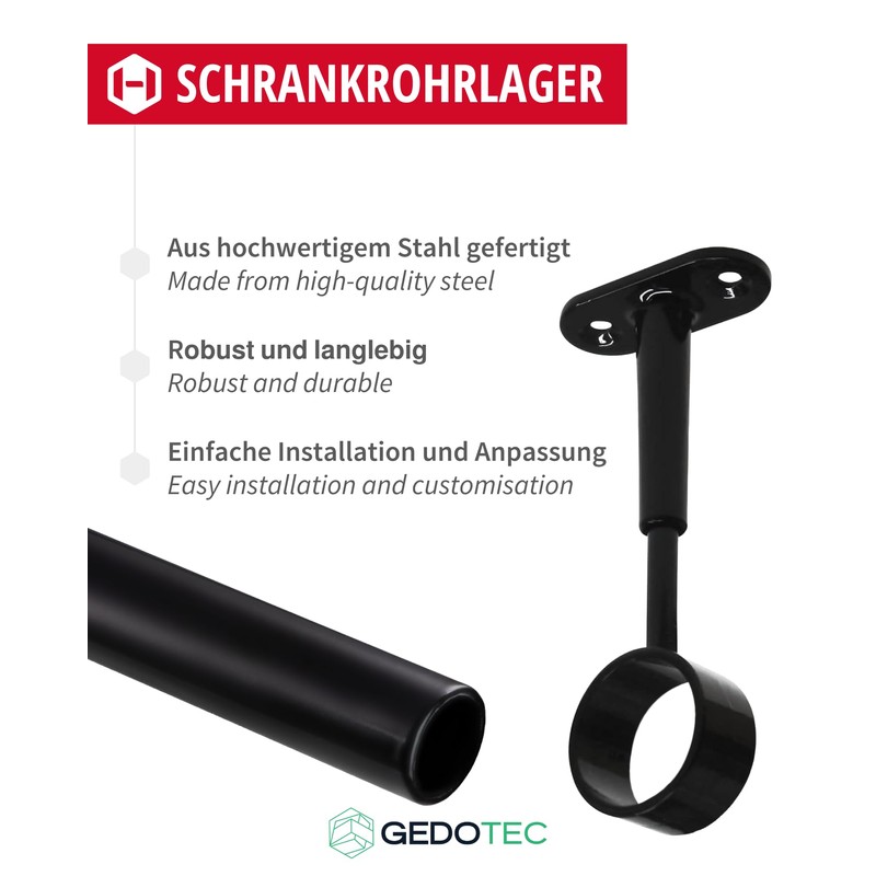 Gedotec Tubi Wardrobe Rail Bearing for Ceiling Mounting, Pack of