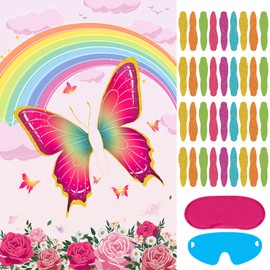 Hxezoc Pin The Tail on The Butterfly With 36 Pcs Tails Large Pink Butterfly Party Games Poster for Kids Butterfly Birthday Party Carnival Party Supplies