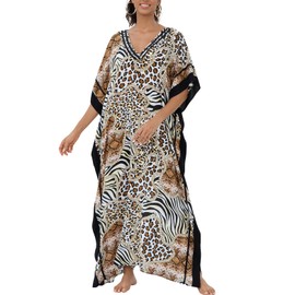 Kaftan Dresses for Women V Neck Batwing Sleeve Plus Size Caftans Swimwear Coverups Maxi Beach Dresses